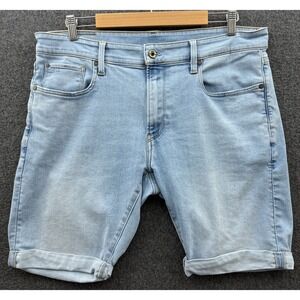 G-Star‎ Raw Shorts Mens 36 Blue Jean 3301 Slim Fit 9" Light Wash Denim Stretch *